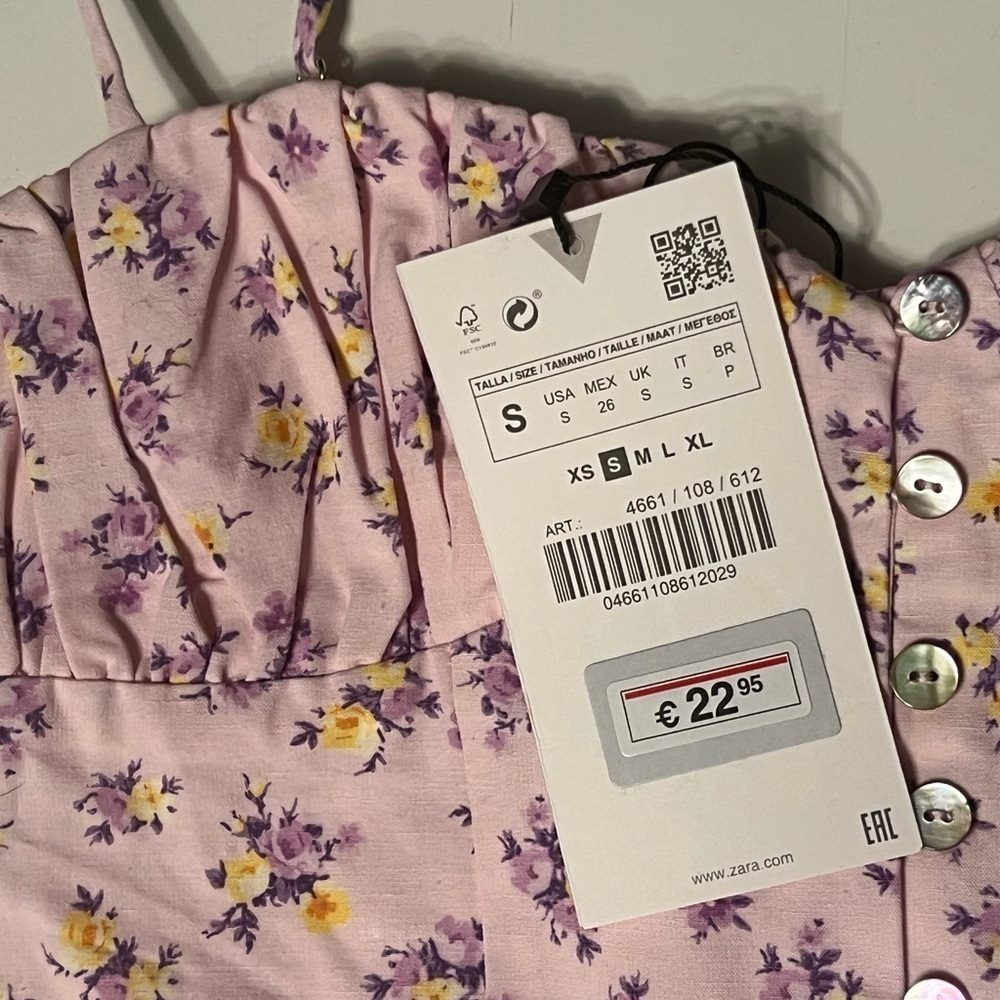 Zara Floral Print Bralette Crop Top Bustier Pink NWT small spaghetti straps - Picture 4 of 10